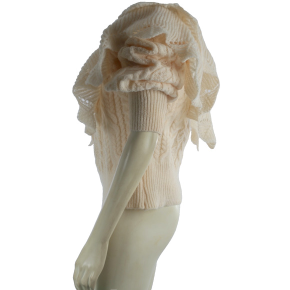 ENTRO Cream Ivory Ruffle Knit Sweater Women’s Size S Soft Pullover Cozy Top - Picture 6 of 11